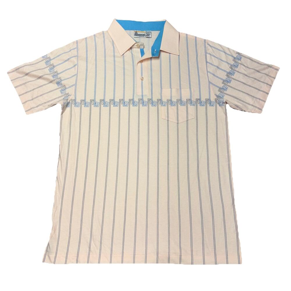 Vintage 80s London Fog Polo Shirt Men 2XL Blue Striped Grandpacore Y2K
